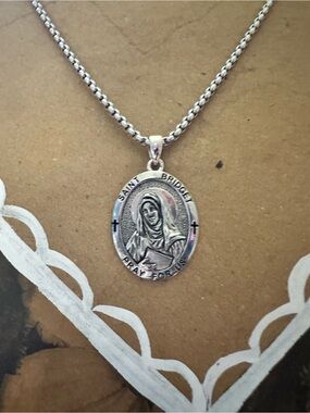 All Saints Silver Saint Bridget Medal Necklace